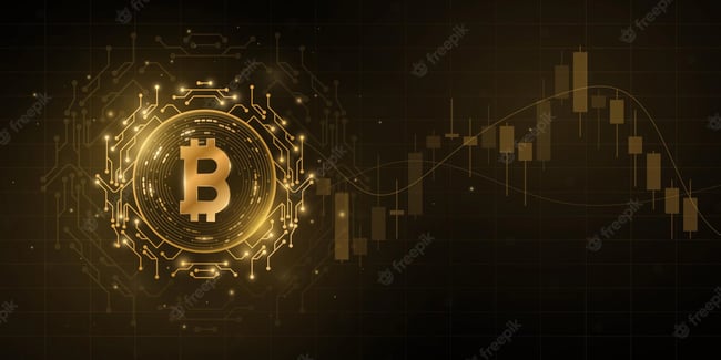 bitcoin-cryptocurrency-with-candlestick-price-pattern-digital-coin-btc-technology-banner-website-presentation-futuristic-business-concept-blockchain-graphic-design-vector_185386-949